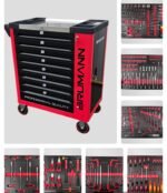 Brumann werkplaatswagen – 8 laden, 6 gevuld + zijkast + 2 momentsleutels