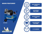 Draagbare Luchtcompressor MICHELIN MB3650 – 50 L Ketel – 3 PK Motor – 10 Bar – 360 L/min – Image 2