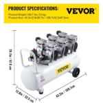 VEVOR stille luchtcompressor 100 L – 3 PK, olievrij, 8 bar, 495 L/min – koperen motor – Image 7